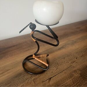 African Art Wrought Iron Rattan 7”Candle Holder